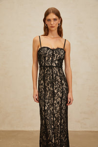 Giorgia Black Floral Lace Corset Maxi Dress