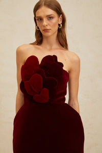 Coralie Red Heart Appliqué Velvet Mini Dress