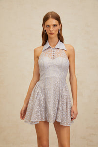 Diane Blue Halterneck Floral Lace Mini Dress
