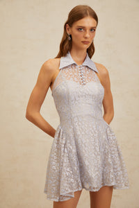Diane Blue Halterneck Floral Lace Mini Dress