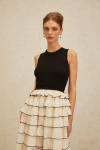 Anouk Contrast Color Tiered Panelled Midi Dress