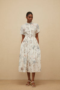Héloïse White Floral Print Summer Midi Dress