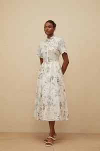 Héloïse White Floral Print Summer Midi Dress