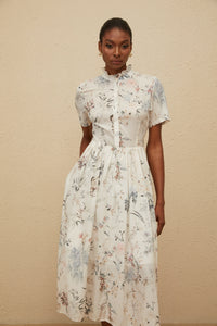 Héloïse White Floral Print Summer Midi Dress
