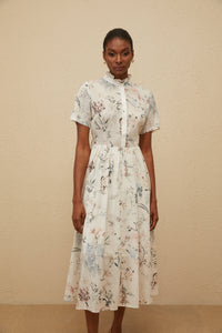 Héloïse White Floral Print Summer Midi Dress