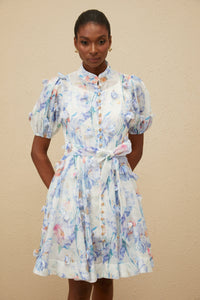 Pétunia Blue Shirred Floral Mini Dress