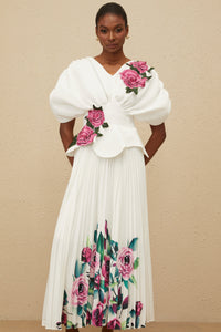 Pétale White Rose Appliqué Maxi Dress