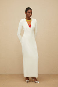 Rosée White Rhinestone Bead Embellished Maxi Dress