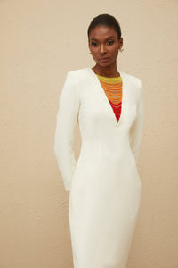 Rosée White Rhinestone Bead Embellished Maxi Dress