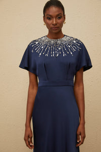 Ombrage Blue Embellished Satin Maxi Dress