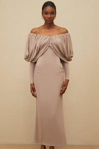 Roxane Grey Ruched Shift Midi Dress