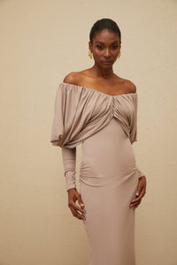 Roxane Grey Ruched Shift Midi Dress