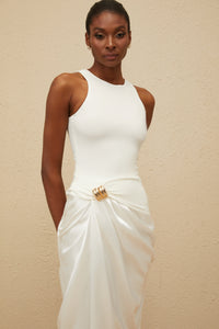 Paloma White Ruched Panel Midi Dress