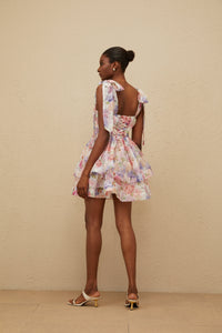 Hélène Pink Flounced Floral Print Mini Dress