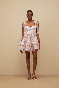 Hélène Pink Flounced Floral Print Mini Dress