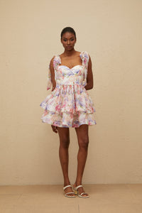 Hélène Pink Flounced Floral Print Mini Dress