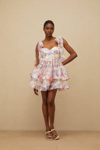 Hélène Pink Flounced Floral Print Mini Dress
