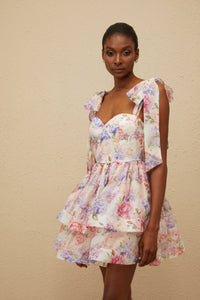 Hélène Pink Flounced Floral Print Mini Dress