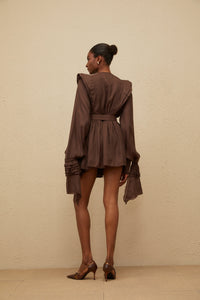 Annabelle Brown Cutout Ruffled Mini Dress
