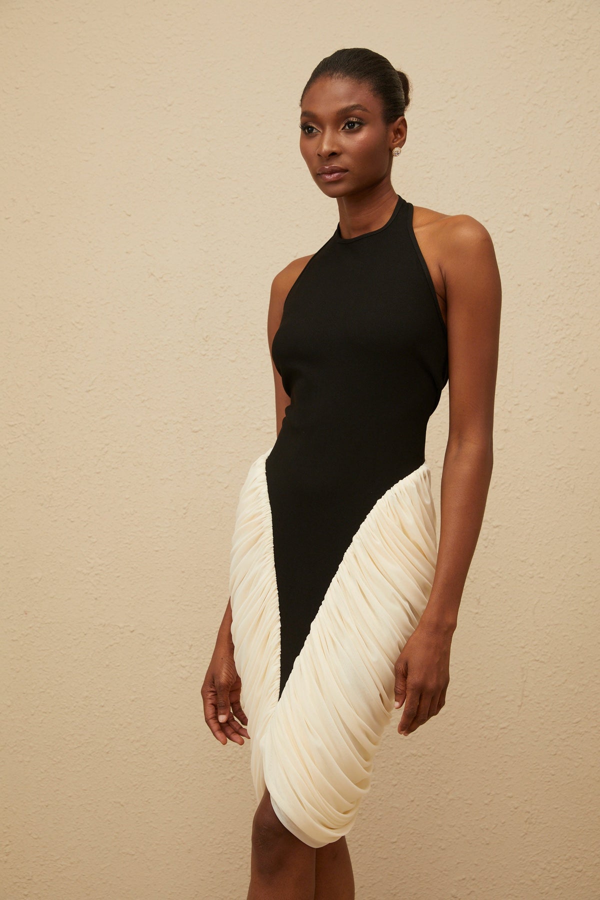 Jade Black Ruched Halterneck Midi Bodycon Dress