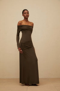 Sensuelle Green One-Shoulder Ruched Maxi Dress