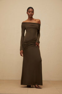 Sensuelle Green One-Shoulder Ruched Maxi Dress