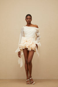 Irina White Bowknot Bubble Mini Dress