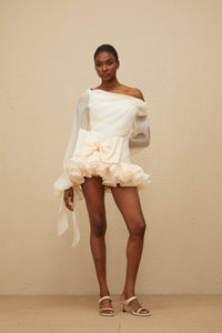 Irina White Bowknot Bubble Mini Dress
