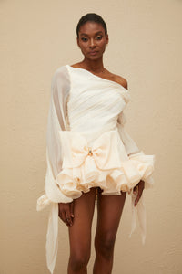 Irina White Bowknot Bubble Mini Dress