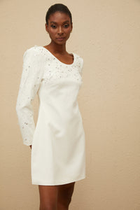Aurore White Embellished A-line Mini Dress
