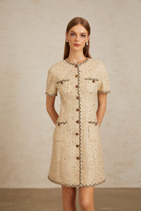 Énergie Neutral A-Line Tweed Mini Dress