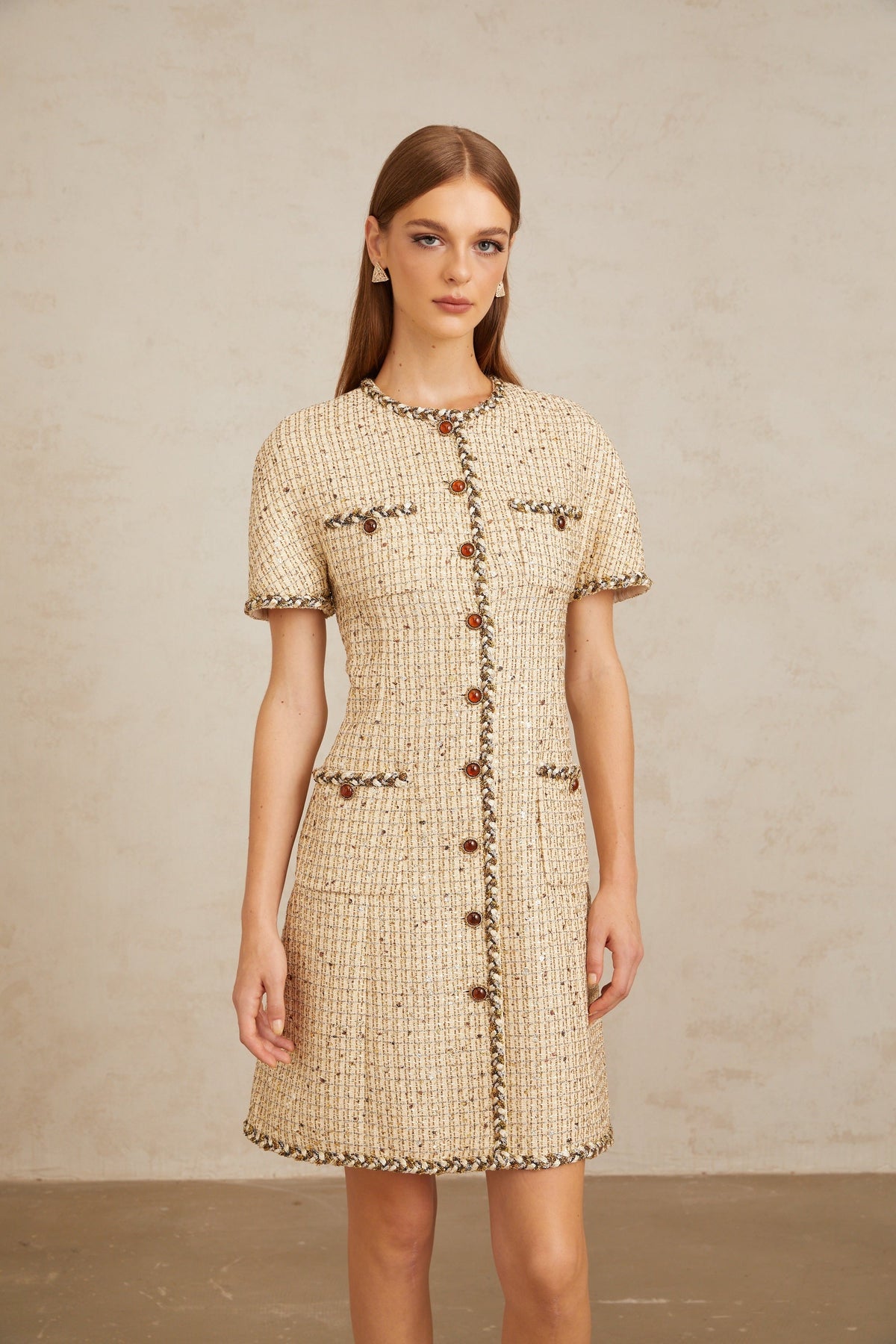 Énergie Neutral A-Line Tweed Mini Dress