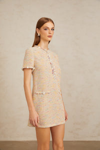 Palme Neutral Embellished Crochet Knit Mini Dress