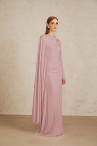 Josette Pink Diagonal Shawl Fitted Maxi Dress