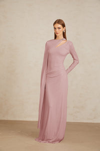 Josette Pink Diagonal Shawl Fitted Maxi Dress