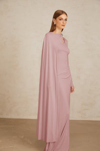 Josette Pink Diagonal Shawl Fitted Maxi Dress