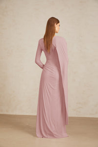 Josette Pink Diagonal Shawl Fitted Maxi Dress