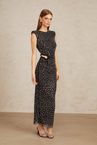 Félicie Black Embellished Mesh Maxi Gown