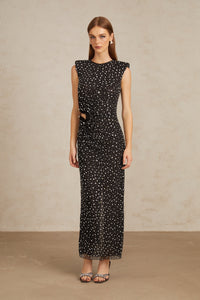 Félicie Black Embellished Mesh Maxi Gown