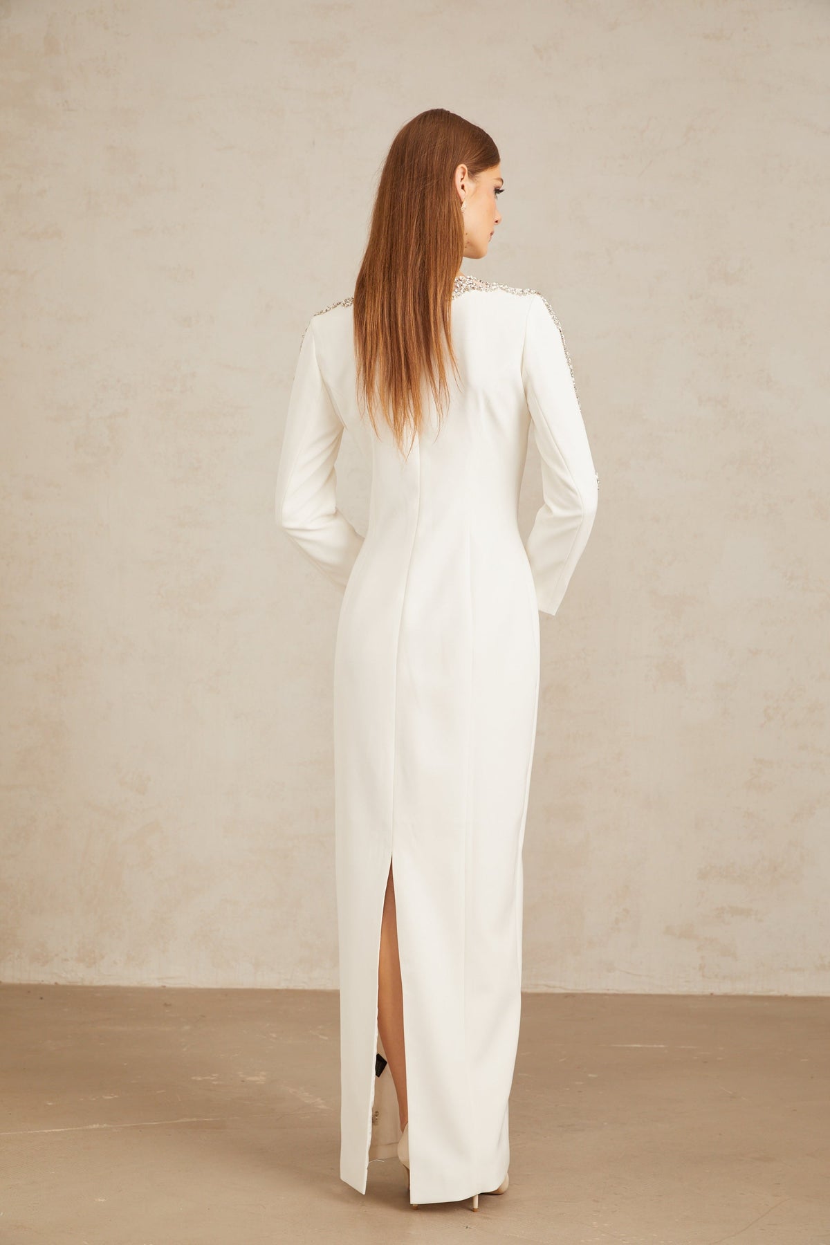 Freja White Crystal Embellished Maxi Gown