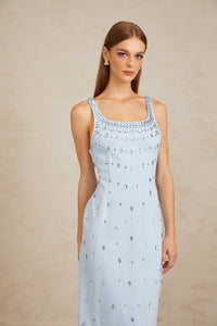 Meris Blue Crystal Embellished Maxi Gown