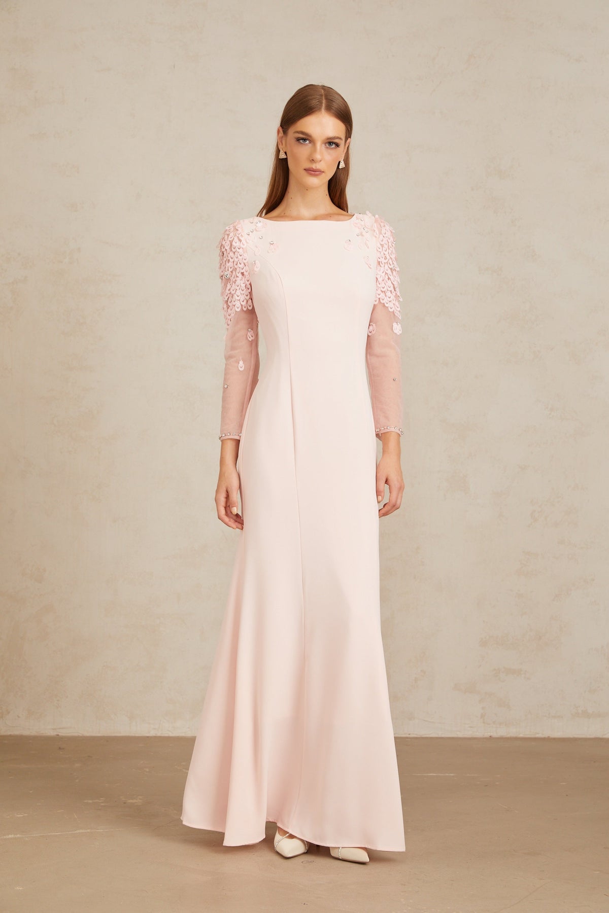 Gunnel Pink Flared Embellished Maxi Gown