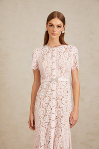 Sabine Pink Floral Lace Mermaid Midi Dress