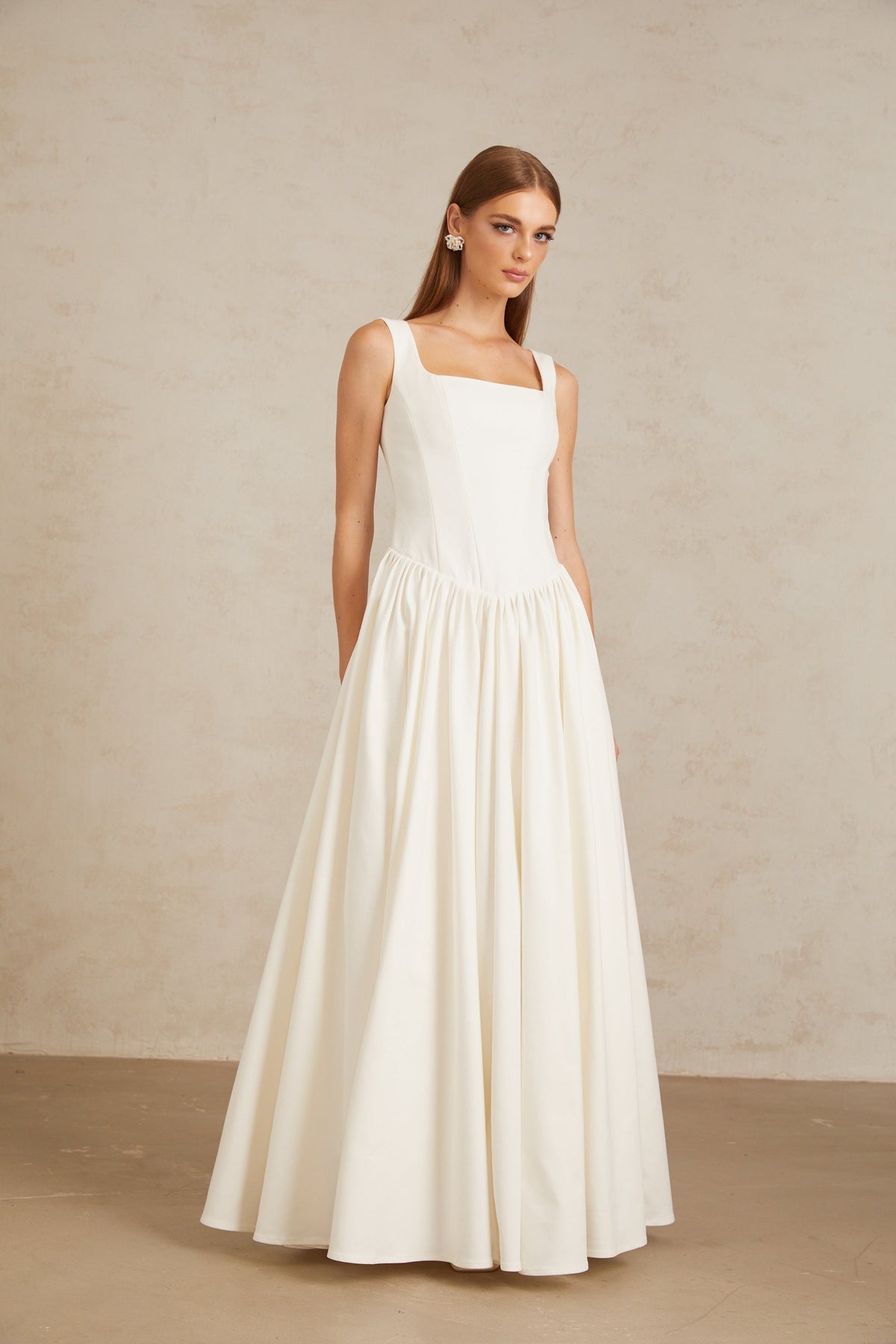 Sadie White Pleated Corset Maxi Gown