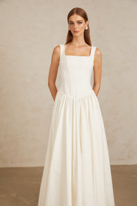 Sadie White Pleated Corset Maxi Gown