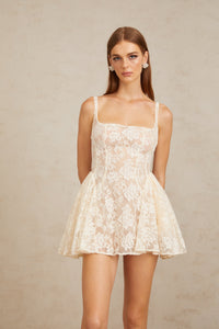 Euphemia Cream White Floral Lace Mini Dress
