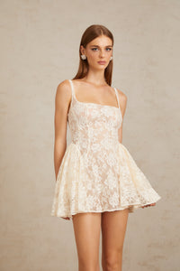 Euphemia Cream White Floral Lace Mini Dress