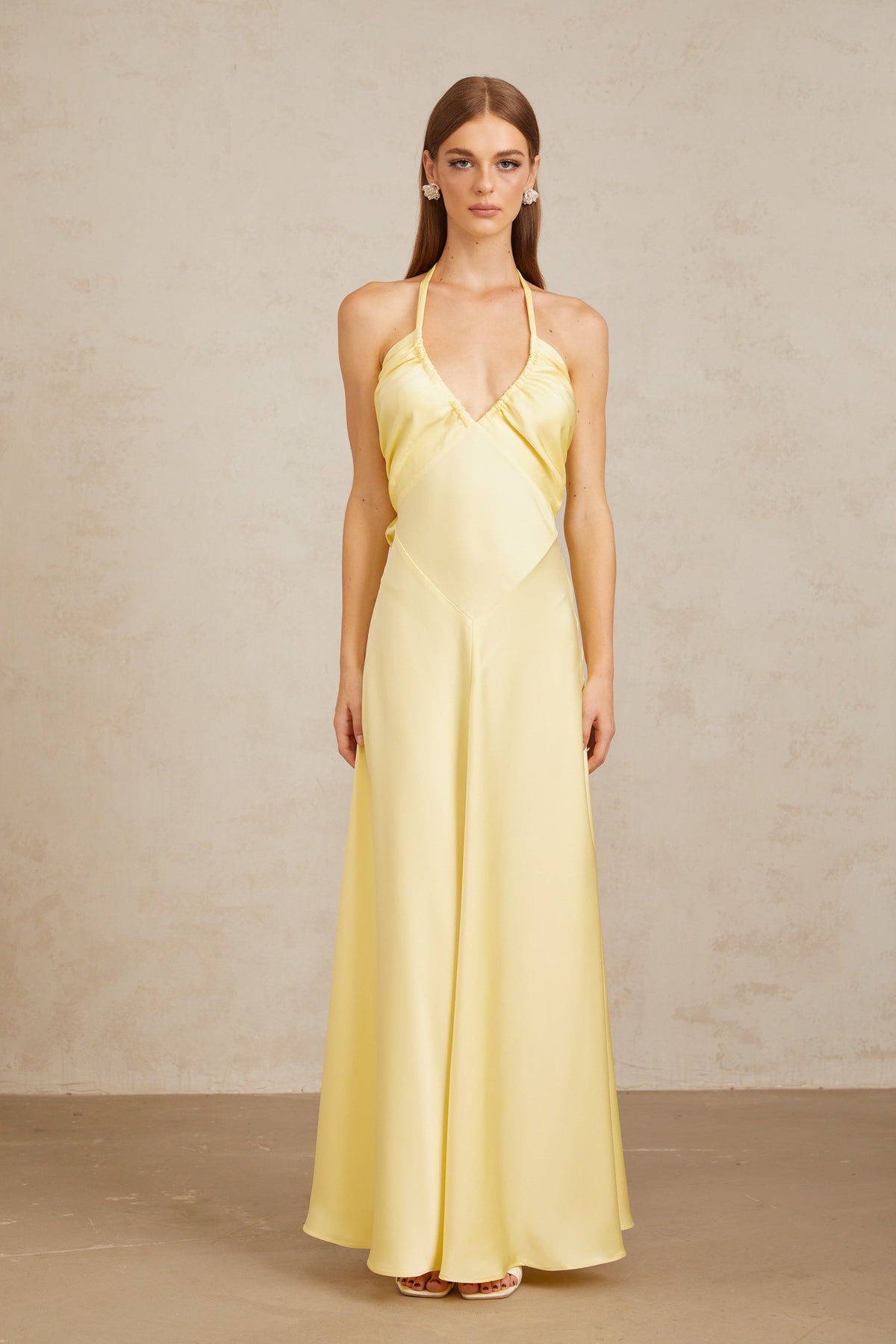 Hannele Yellow Self-Tie Halterneck Maxi Dress