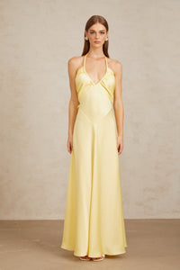 Hannele Yellow Self-Tie Halterneck Maxi Dress