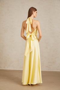 Hannele Yellow Self-Tie Halterneck Maxi Dress